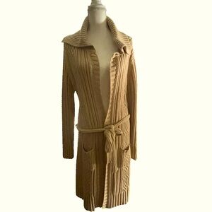 St. John's Bay Women Knitted Tan Long Collared W/Belt Cardigan Sweater
